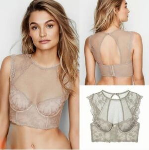 VS Dream Angels Sheer Lace Lined Demi Bra Top Spice 34C